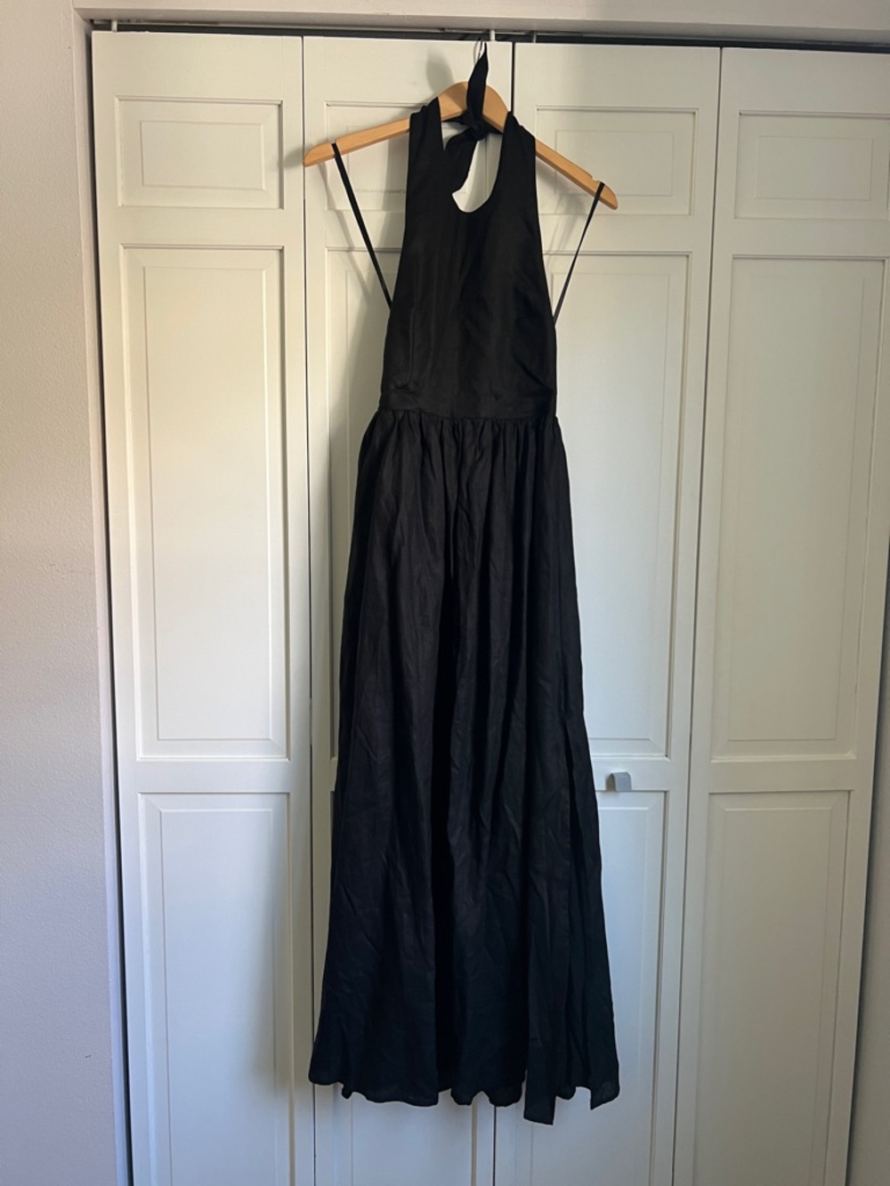 Linen Black Halter Maxi Dress.